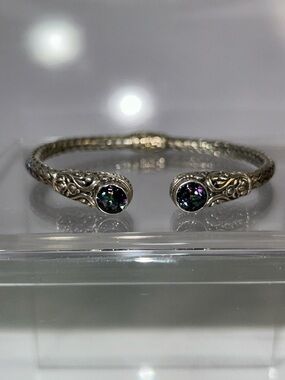NWOT Designer Samuel B. Sterling Silver Genuine Mystic Topaz Cuff Bracelet